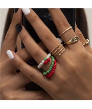 Daisy Weaving Candy Color Golden Heart Shape Simple Design Beads Women Open-end Rings Set