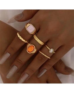 Baroque Vintage Fashion Threads Style Rhinestone Inlaid Candy Colors Broadside Rings Set