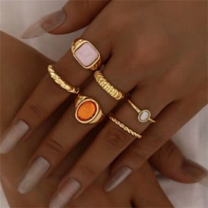 Baroque Vintage Fashion Threads Style Rhinestone Inlaid Candy Colors Broadside Rings Set
