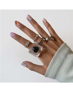 U.S. High Fashion Hollow-out Heart Alphabet Geometric Design Street Popular Women Rings Set