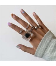 U.S. High Fashion Hollow-out Heart Alphabet Geometric Design Street Popular Women Rings Set