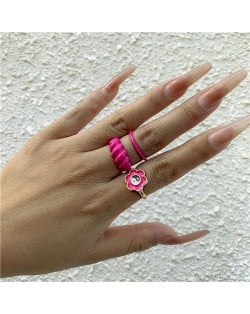 Vintage Simple Style Floral Wave Pattern Open-end Women Oil-spot Glazed Wholesale Rings Set