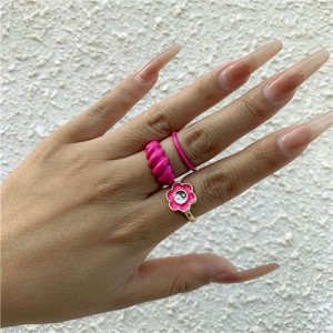 Vintage Simple Style Floral Wave Pattern Open-end Women Oil-spot Glazed Wholesale Rings Set