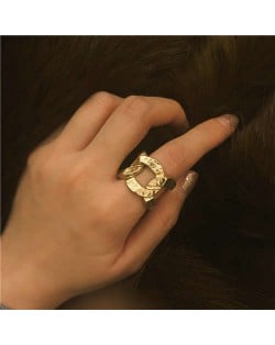 Square Shape Hollow-out Chain Design Vintage Fashion Women Alloy Golden Rings Set