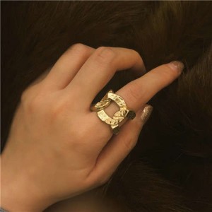Square Shape Hollow-out Chain Design Vintage Fashion Women Alloy Golden Rings Set