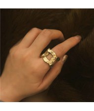 Square Shape Hollow-out Chain Design Vintage Fashion Women Alloy Golden Rings Set