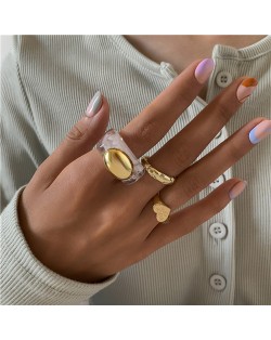 Vintage Square Shape Rhinestone Inlaid Simple Design Women Open-end Rings Set - Golden