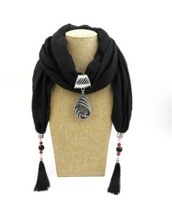 Ethnic Fashion Water-drop Gem Pendant Scarf Necklace - Black