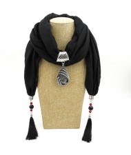 Ethnic Fashion Water-drop Gem Pendant Scarf Necklace - Black