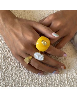 Wholesale Jewelry Vintage Fashion Candy Colors Simple Opal Golden Women Rings Set