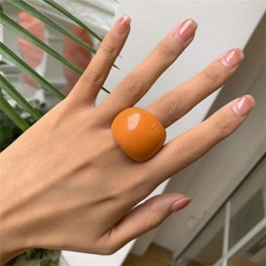 Candy Color Simple Design Fashion Style Women Costume Resin Ring - Orange
