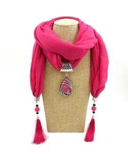 Ethnic Fashion Water-drop Gem Pendant Scarf Necklace - Pink