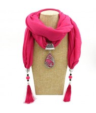 Ethnic Fashion Water-drop Gem Pendant Scarf Necklace - Rose