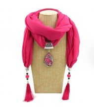 Ethnic Fashion Water-drop Gem Pendant Scarf Necklace - Pink