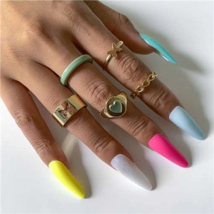 Vintage Heart Shape Plain Circle Simple Hollow-out Butterfly Women Fashion Wholesale Rings Set