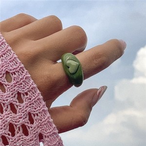 Candy Color Three-dimensional Heart Shape U.S. Fashion Simple Design Women Resin Ring - Green