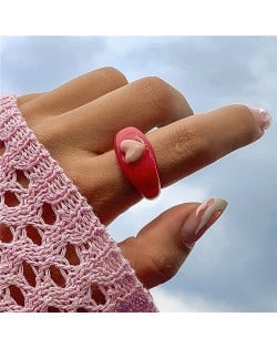 Candy Color Three-dimensional Heart Shape U.S. Fashion Simple Design Women Resin Ring - Rose