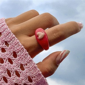 Candy Color Three-dimensional Heart Shape U.S. Fashion Simple Design Women Resin Ring - Rose