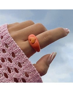 Candy Color Three-dimensional Heart Shape U.S. Fashion Simple Design Women Resin Ring - Orange