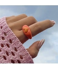 Candy Color Three-dimensional Heart Shape U.S. Fashion Simple Design Women Resin Ring - Orange