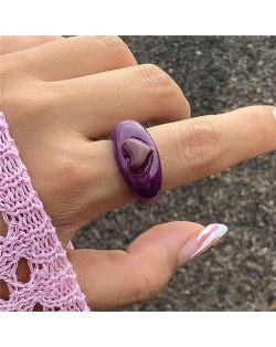 Candy Color Three-dimensional Heart Shape U.S. Fashion Simple Design Women Resin Ring - Purple