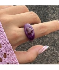 Candy Color Three-dimensional Heart Shape U.S. Fashion Simple Design Women Resin Ring - Purple
