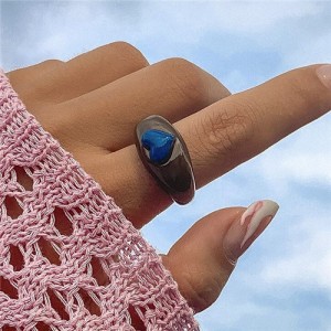 Candy Color Three-dimensional Heart Shape U.S. Fashion Simple Design Women Resin Ring - Brown