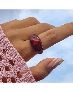 Candy Color Three-dimensional Heart Shape U.S. Fashion Simple Design Women Resin Ring - Wine Red