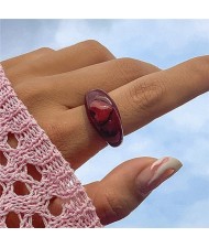 Candy Color Three-dimensional Heart Shape U.S. Fashion Simple Design Women Resin Ring - Wine Red