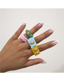 U.S. Fashion Candy Color Animal Mixed Design Women Wholesale Statement Rings Set