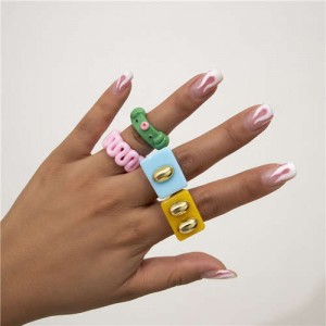 U.S. Fashion Candy Color Animal Mixed Design Women Wholesale Statement Rings Set