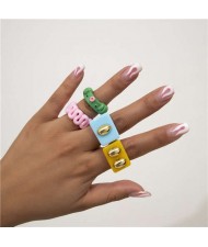 U.S. Fashion Candy Color Animal Mixed Design Women Wholesale Statement Rings Set