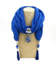 Ethnic Fashion Water-drop Gem Pendant Scarf Necklace - Royal Blue