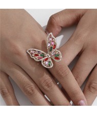 Three-dimensional Butterfly Rhinestone Inlaid Elegant High Fashion Women Wholesale Costume Ring - Gold Multicolor