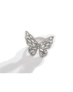 Three-dimensional Butterfly Rhinestone Inlaid Elegant High Fashion Women Wholesale Costume Ring - White