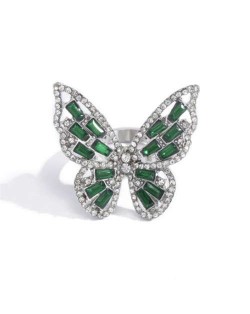 Three-dimensional Butterfly Rhinestone Inlaid Elegant High Fashion Women Wholesale Costume Ring - Green
