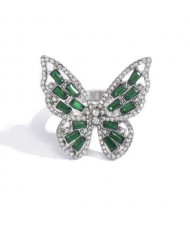 Three-dimensional Butterfly Rhinestone Inlaid Elegant High Fashion Women Wholesale Costume Ring - Green