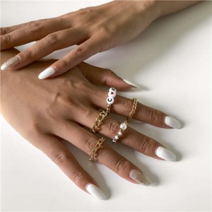 Creative Alphabet and Hollow-out Chain Combo Design Fashion Women Rings Set - Golden