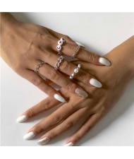 Creative Alphabet and Hollow-out Chain Combo Design Fashion Women Rings Set - Silver