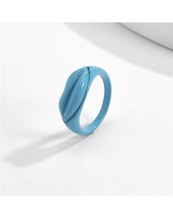 Creative Lip Pattern Unique Design U.S. Fashion Statement Wholesale Jewelry Women Ring - Blue