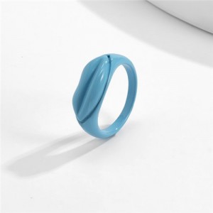 Creative Lip Pattern Unique Design U.S. Fashion Statement Wholesale Jewelry Women Ring - Blue