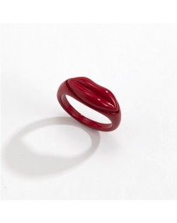 Creative Lip Pattern Unique Design U.S. Fashion Statement Wholesale Jewelry Women Ring - Red