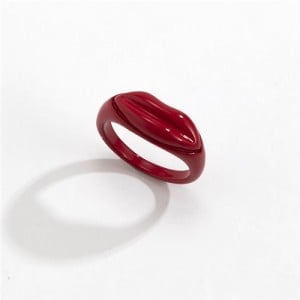 Creative Lip Pattern Unique Design U.S. Fashion Statement Wholesale Jewelry Women Ring - Red