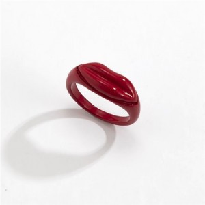 Creative Lip Pattern Unique Design U.S. Fashion Statement Wholesale Jewelry Women Ring - Red