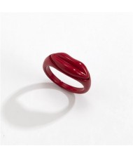 Creative Lip Pattern Unique Design U.S. Fashion Statement Wholesale Jewelry Women Ring - Red
