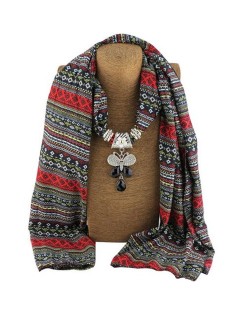 Ethnic Fashion Water-drop Gem Pendant Scarf Necklace - White