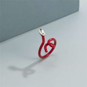 Minimalist Wholesale Jewelry Snake Inspired Design Candy Color Women Ring - Red
