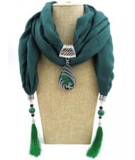 Ethnic Fashion Water-drop Gem Pendant Scarf Necklace - Ink Green