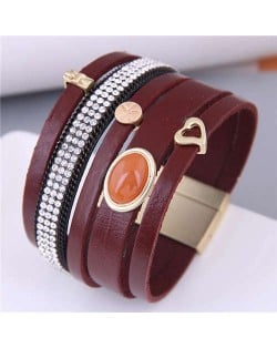 Vintage Style Rhinestone and Thin Chain Collocation Women Multi-layers Bangle - Red