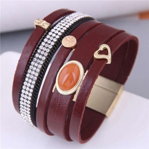 Vintage Style Rhinestone and Thin Chain Collocation Women Multi-layers Bangle - Red